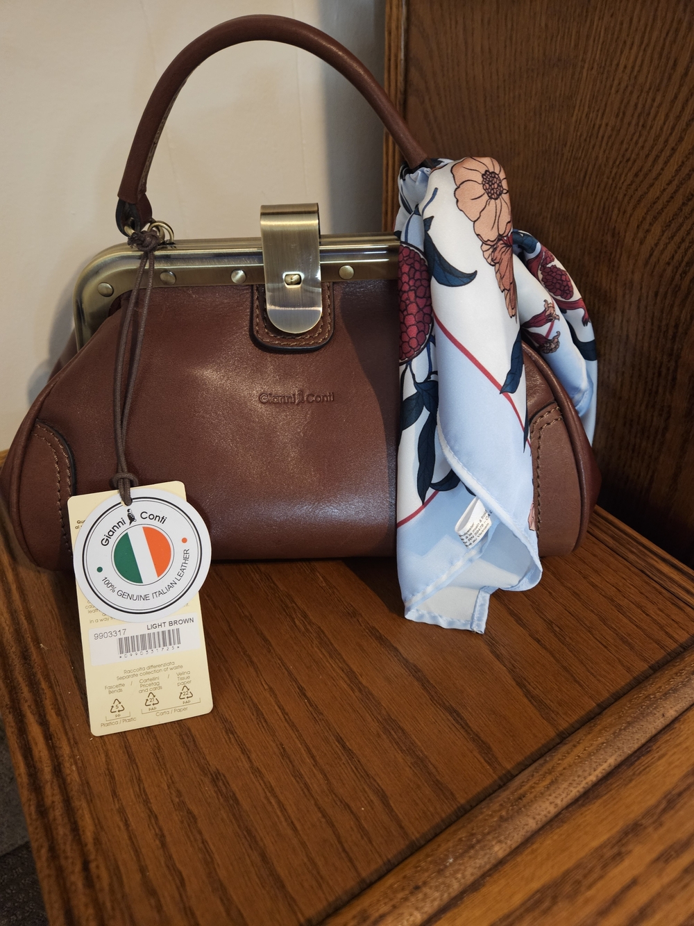Gianni Conti Light Brown Leather Top-Handle Bag